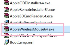 ダウンロードした圧縮ファイルを解凍して、「bootcamp5.1.5769\BootCamp\Drivers\Apple」にある「AppleWirelessMouse64.exe」を起動