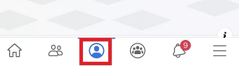 スマホでFacebookのアプリを開き下のプロフィールタブをタップ
