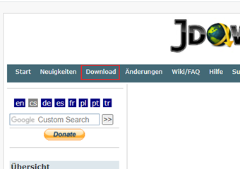 jDownloader2公式サイトにアクセスし、メニューの[Download]をクリック