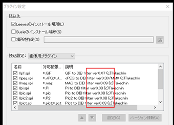 プラグイン一覧の使用中プラグインのバージョンの表示