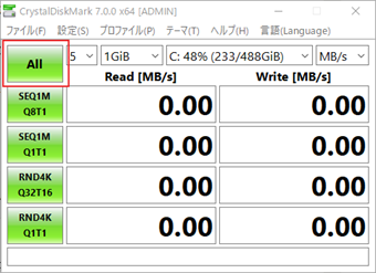ウィンドウ左上の[All]を押してベンチマークを計測