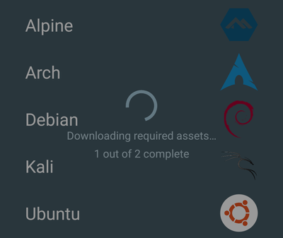 「Downloading required assets」画面