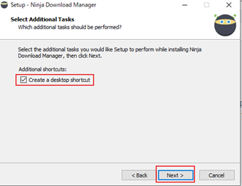 [Create a desktop shortcut]のチェックを選択して「Next」をクリック