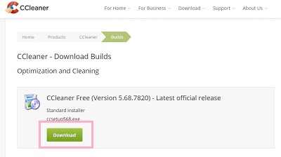 CCleaneのダウンロードページで「Download」ボタンをクリック