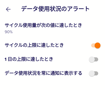 Avastのデータ使用状況のアラートの設定