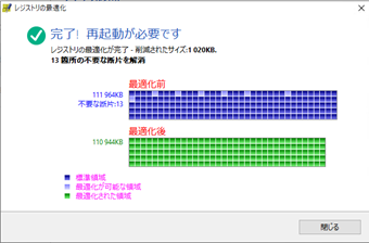 「レジストリの最適化」ウィンドウ