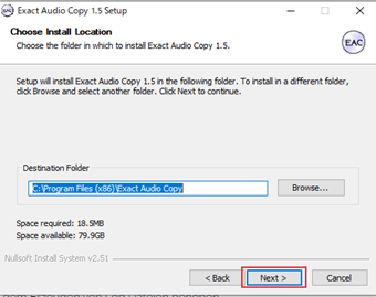 インストール先を変更せずに「Next」をクリック