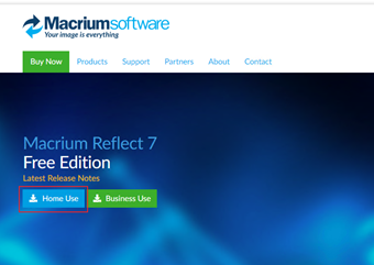 公式サイトにアクセスしたら、「Macrium Reflect 7 Free Edition」の[Home Use]をクリック