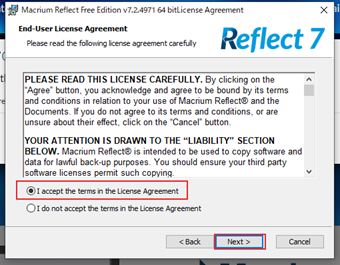 「I accept the terms in the License Agreement」を選択して[Next]をクリック