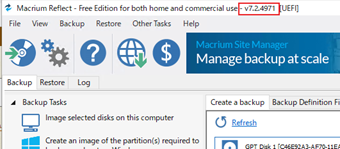 ソフトウェア名末尾の番号でMacrium Reflect Free Editionのバージョンを確認
