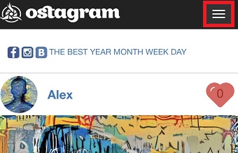 Ostagramの右上の3本線をタップ