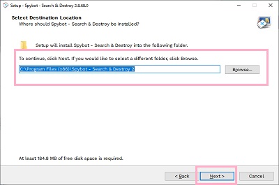 インストール先フォルダを選択する
