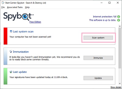 Spybotの「Scan system」をクリック