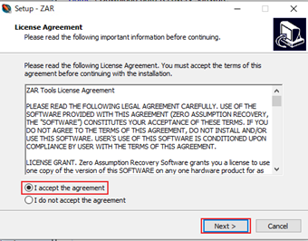 利用規約の同意画面の[I accept the agreement]を選択