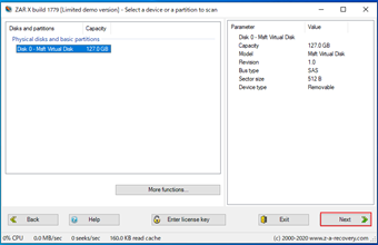 復元対象のドライブを選択して[Next]をクリック
