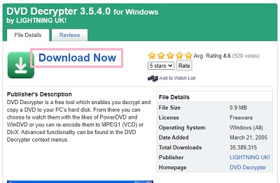 DVD Decrypterのダウンロード ページの「Download Now」をクリック