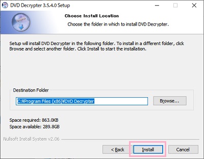 インストール先フォルダを指定して「Install」をクリック
