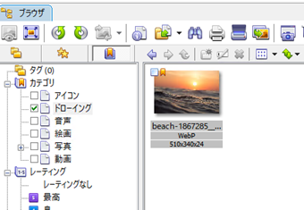 カテゴリー分けした画像だけが表示された画面