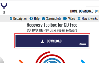CD Recovery Toolbox Freeの公式サイトの[DOWNLOAD]ボタンをクリック
