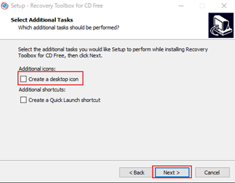 デスクトップにショートカットを作成するか選択する