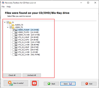 復元するファイルを選択する画面の表示