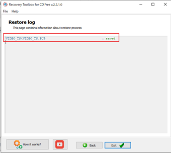 リカバリー処理が完了してSavedと表示された画面