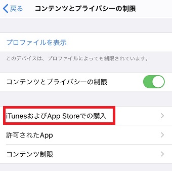「iTunesおよびApp Storeでの購入」をタップ