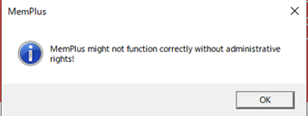 「MemPlus might not function correctly」の画面