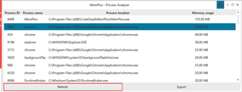 実行中のプロセスが一覧表示からメモリを解放したいプロセスを選択し、[Refresh]をクリック