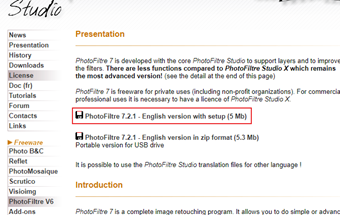 「PhotoFiltre 7.2.1 - English version with setup」をクリック