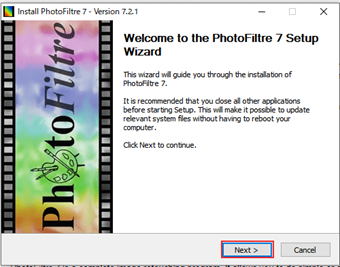 セットアップウィザードの「Next」をクリック