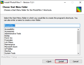 [Install]をクリックしてPhotoFiltreをインストール