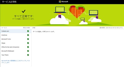Outlook.comのサービスの状態