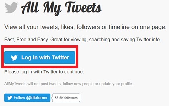 「All My Tweets」が開いたら「Log in with Twitter」をクリック