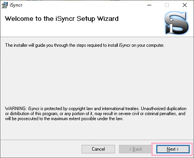iSyncrセットアップウィザードの「Next」をクリック