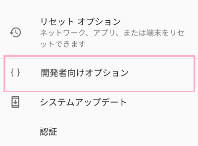 「開発者向けオプション」をタップ