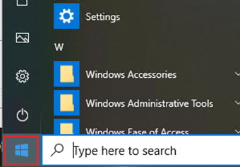 タスクバーのスタートアイコンをクリック