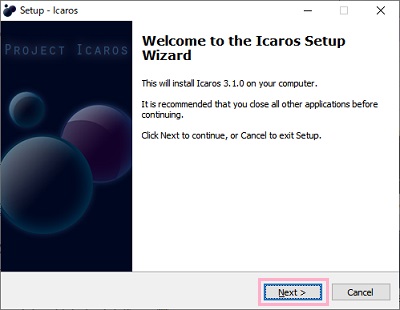 セットアップウィザードの「Next」をクリック
