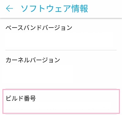 ソフトウェア情報画面の「ビルド番号」を連打