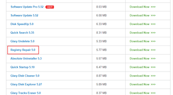 Glarysoft公式サイトのRegistry Repairをクリック
