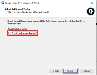 デスクトップのショートカットの作成を選択する