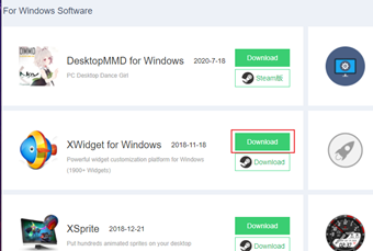 公式サイトの「XWidget for Windows」の[Download]をクリック