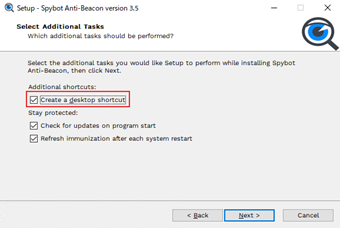 [Create a desktop shortcut]のチェックを選択