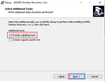 デスクトップにショートカットを作成するか選択する