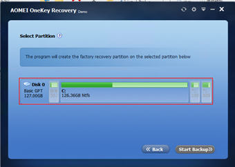バックアップするシステムデータをどのパーティションに保存するか選択