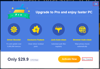 公式サイトの有料版の案内の[No Thanks]をクリック