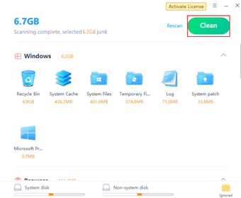 クリーンアップによってどれくらいの容量が空くかの表示
