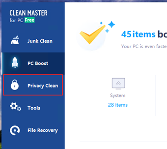 [Privacy Clean]を選択