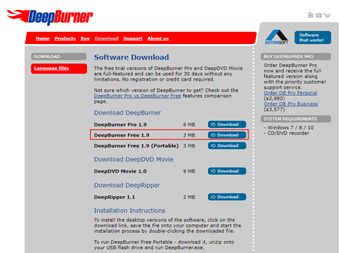ダウンロードリンクからDeepBurner Freeを選択