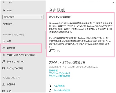 「音声認識」項目